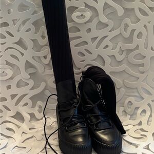 Black High-Top Sneakers with Ribbed Socks